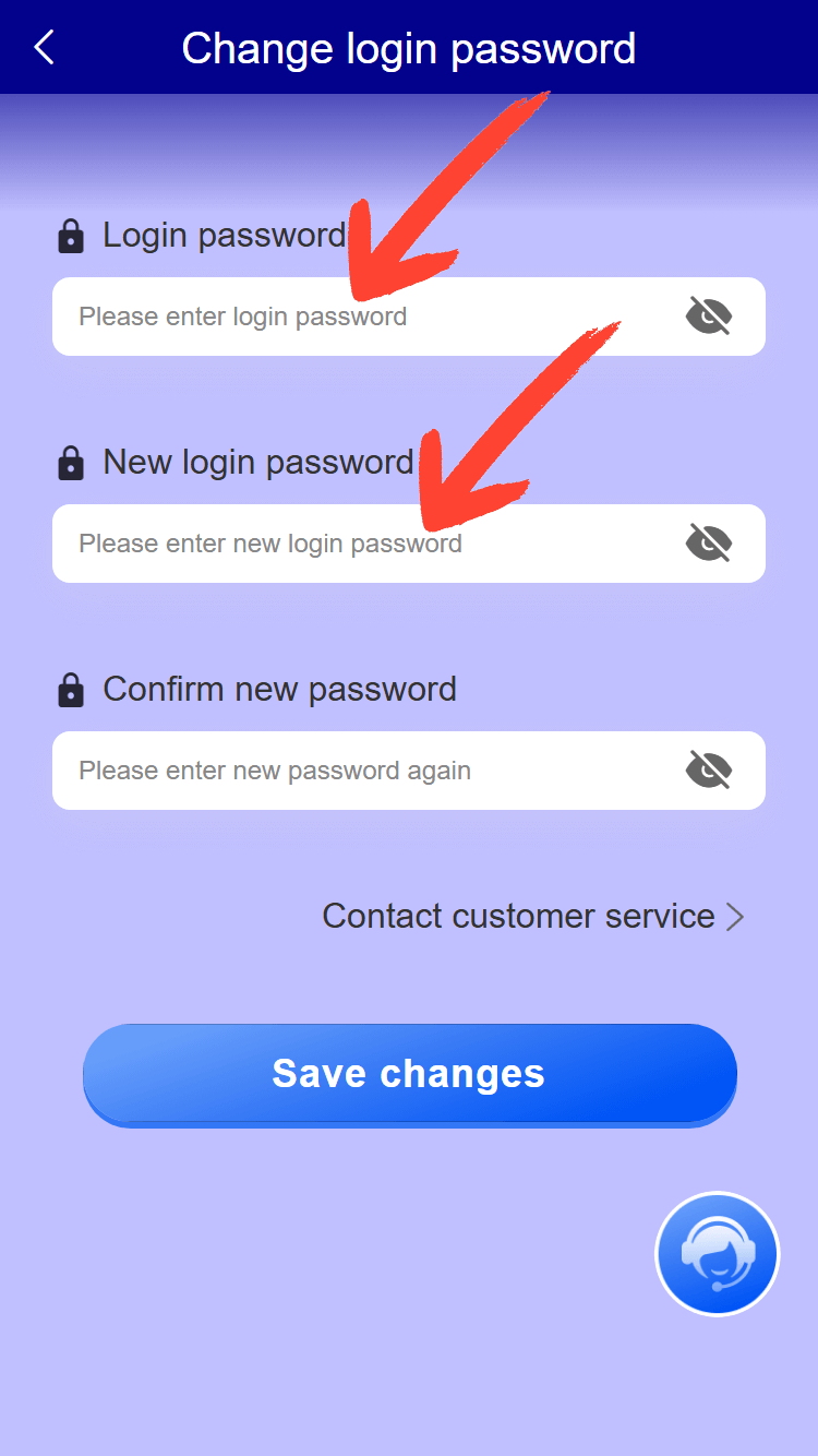 Ganga Club password change screen